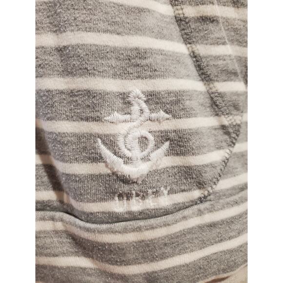 Vtg Obey Womens Striped Embroidered Anchor Henley Hoodie Sweatshirt Size S Gray - Picture 5 of 11